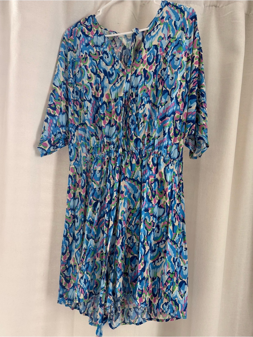 Blue Multi-Color Printed Women’s Romper with Tie Waist